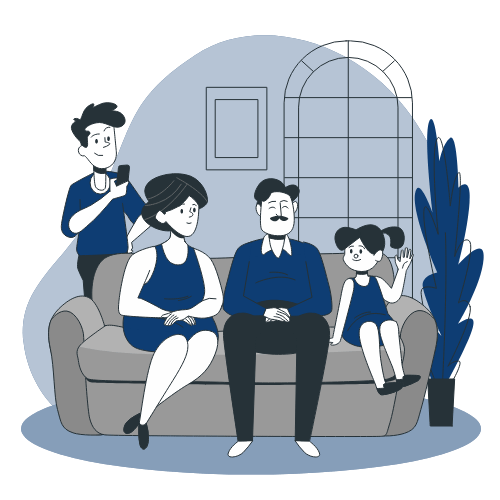 image animée d'une famille sur un canapé